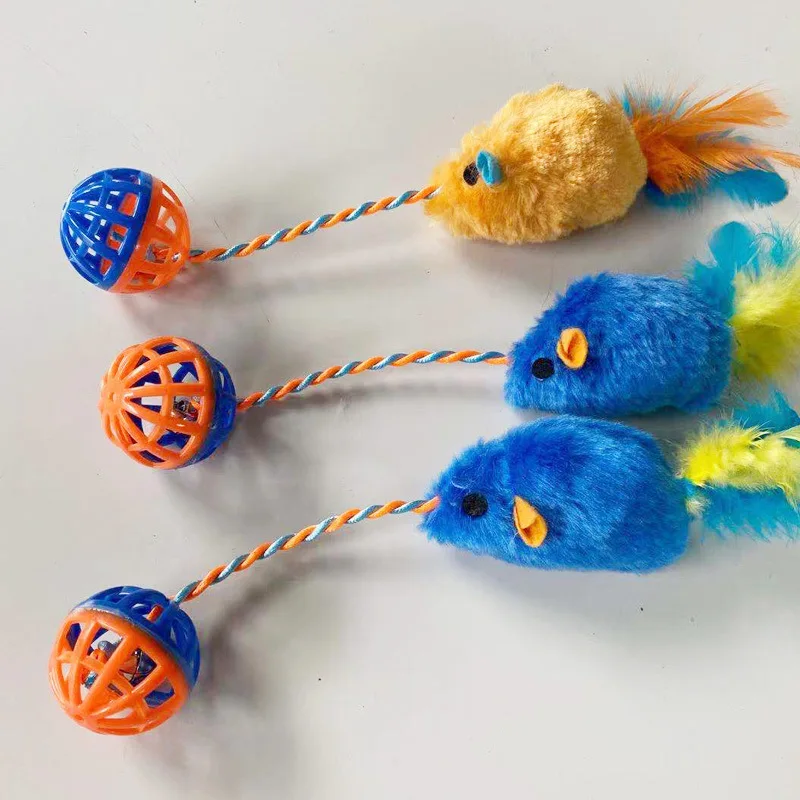 Ratón interactivo para gatos con sonido y campana para gatitos de interior, juguete para ratones de plumas de gatito, juguete para masticar ratón de peluche, suministros para gatos - imagen 2