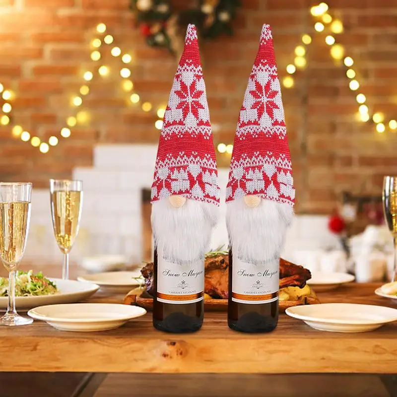 Cubierta de botella de vino sin rostro de Gnomo, regalo de Año Nuevo, decoraciones navideñas para el hogar, Decoración de mesa de cena - imagen 4