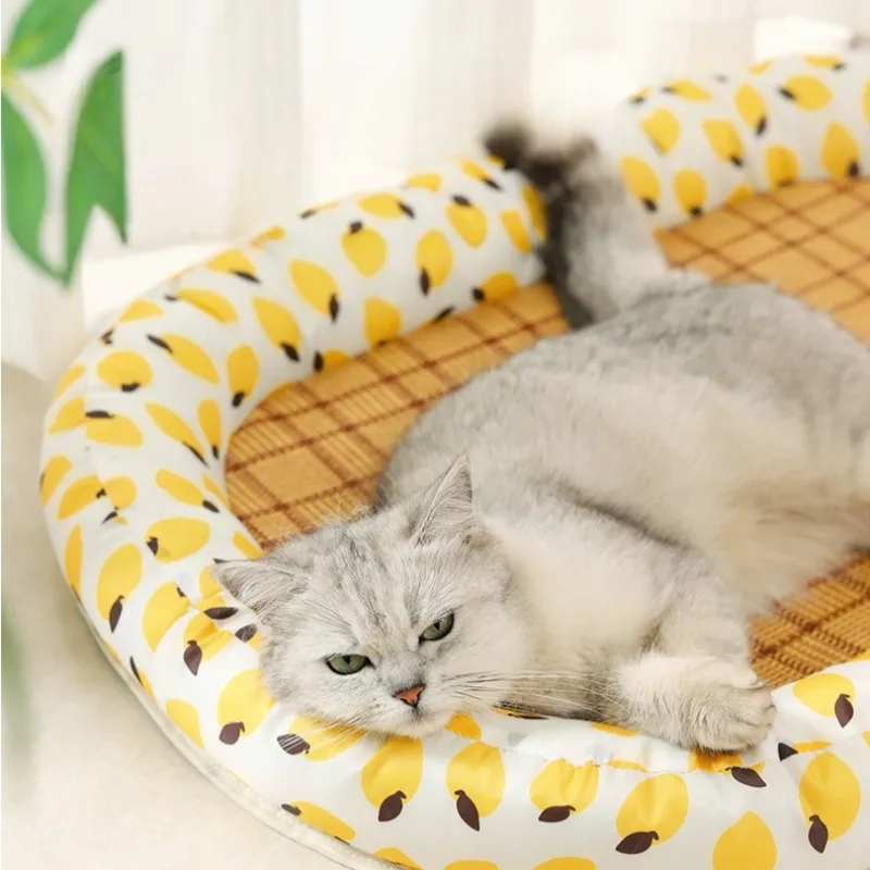 Esteras refrescantes tejidas de mimbre para gatos, almohadilla para dormir transpirable de verano, suministros de disipación de calor para cachorros y gatitos, estera de cama suave para perros - imagen 3