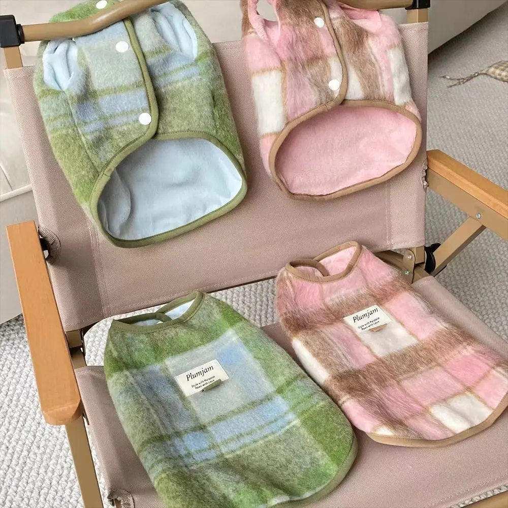 Ropa para Gato, chaleco de lana a cuadros con piel de conejo, ropa aislante de Navidad para perros, ropa para cachorros, ropa para perros pequeños - imagen 4