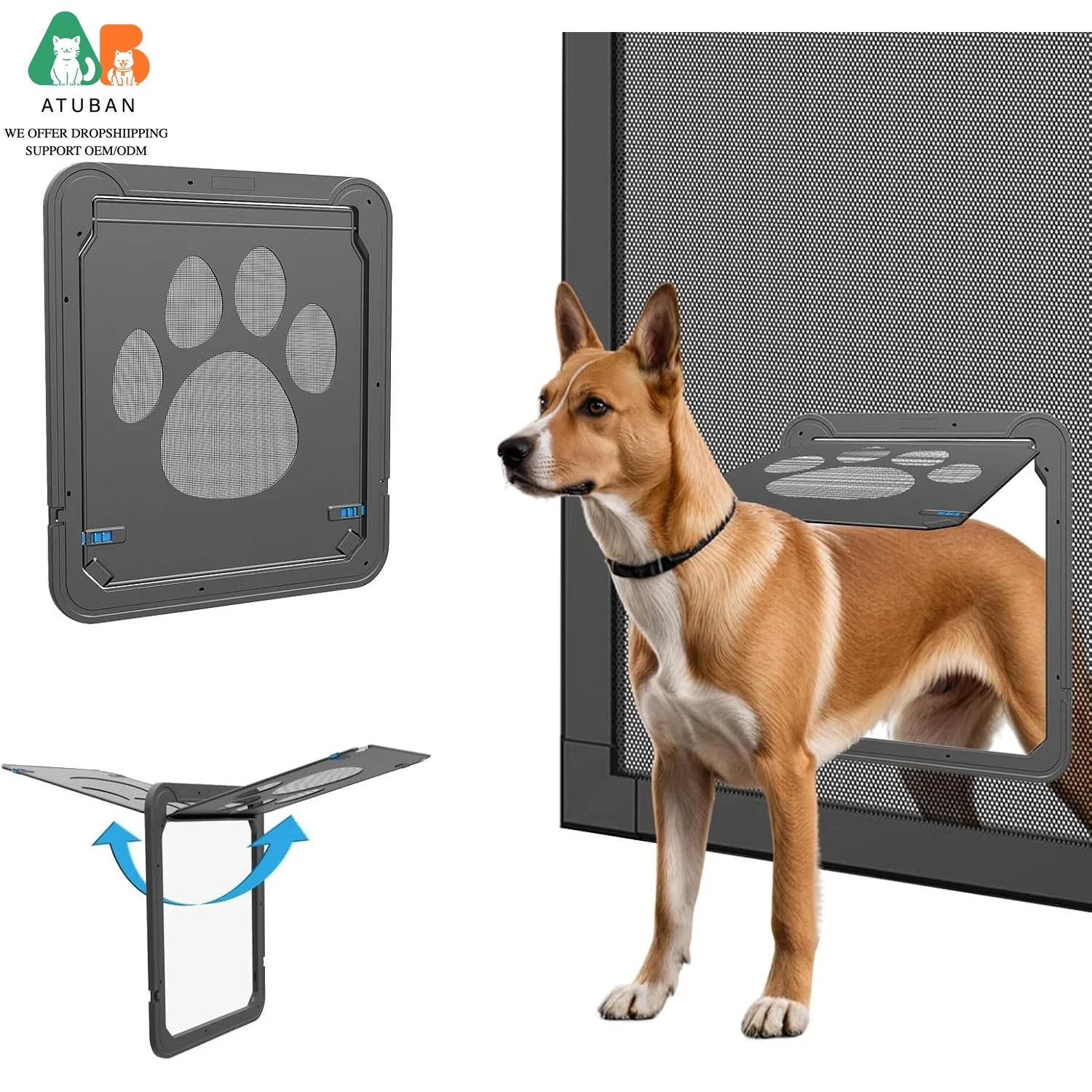 ATUBAN Puerta de pantalla grande para perros con cierre magnético Puerta de pantalla para mascotas para puerta de pantalla corredera/Puerta con cerradura para perros y gatos - imagen 3