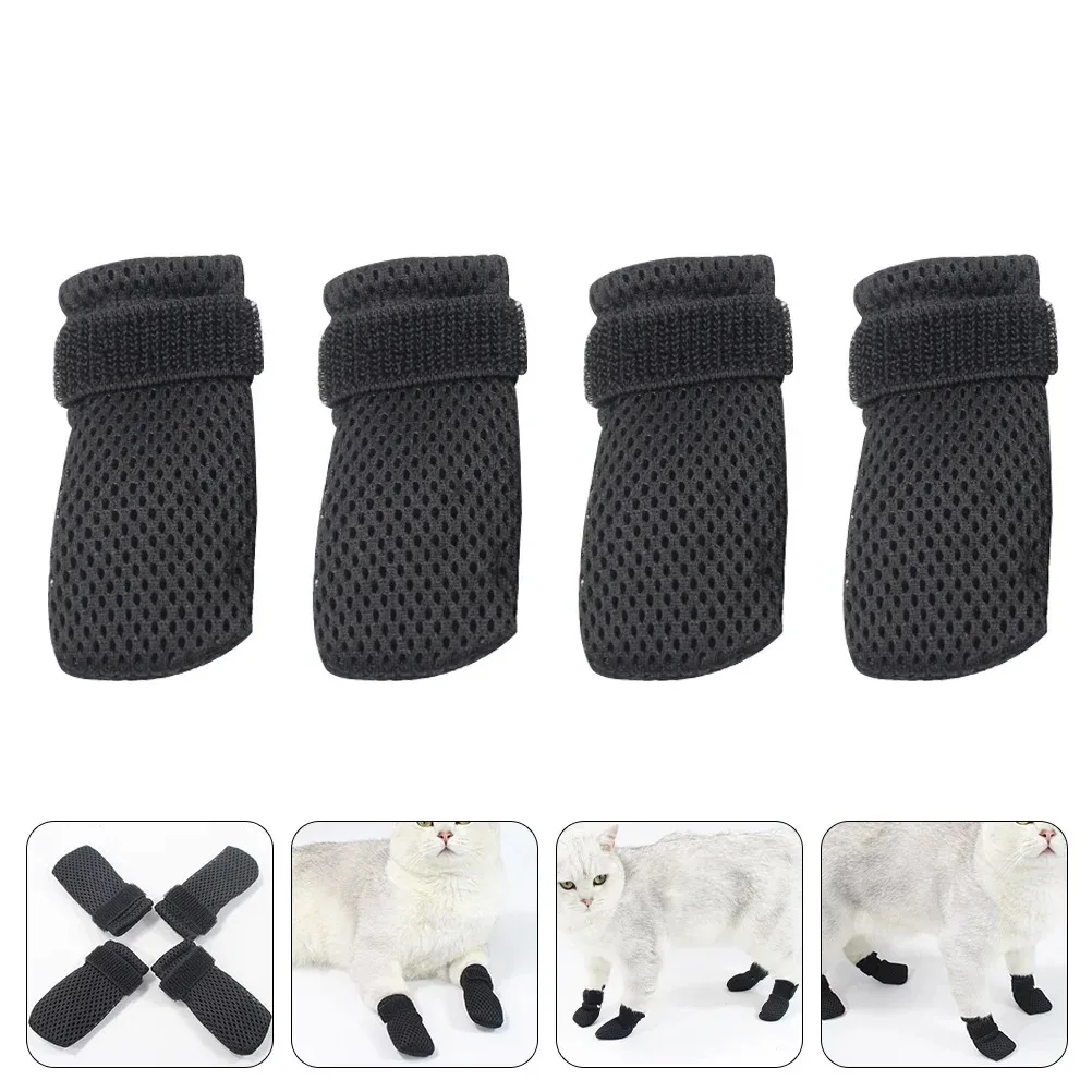 4 Uds. Gorro de garra para mascotas, Protector de pies de recuperación, malla transpirable, cubierta para pies de mascotas, gorros antiarañazos para patas, calcetines para gatos, Protector para después de la cirugía - imagen 5