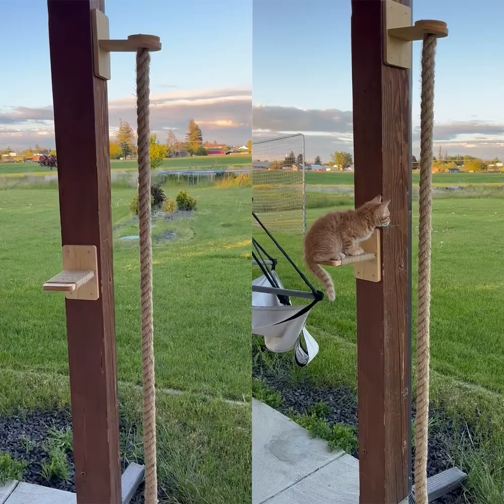 Escalera de madera para gatos con cuerda de sisal, mueble rascador - imagen 2