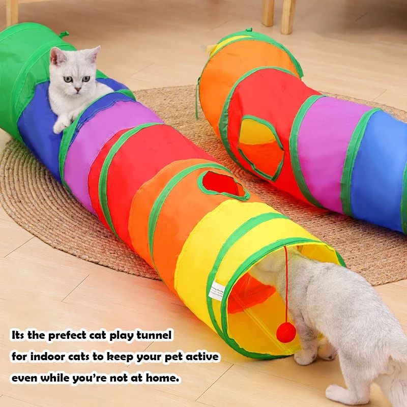 Juguete interactivo para mascotas, túnel plegable de arcoíris para gato y perro, pista para correr, barril de perforación, suministros para mascotas - imagen 2