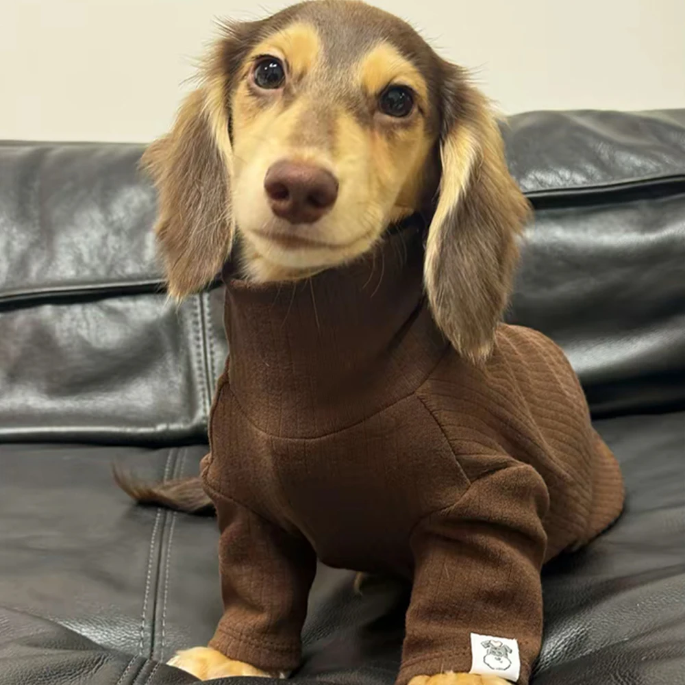 Abrigo suave de manga larga para perros Wiener, camiseta cálida de cuello alto para perros salchicha, pijamas dulces de invierno para perros tejón - imagen 2