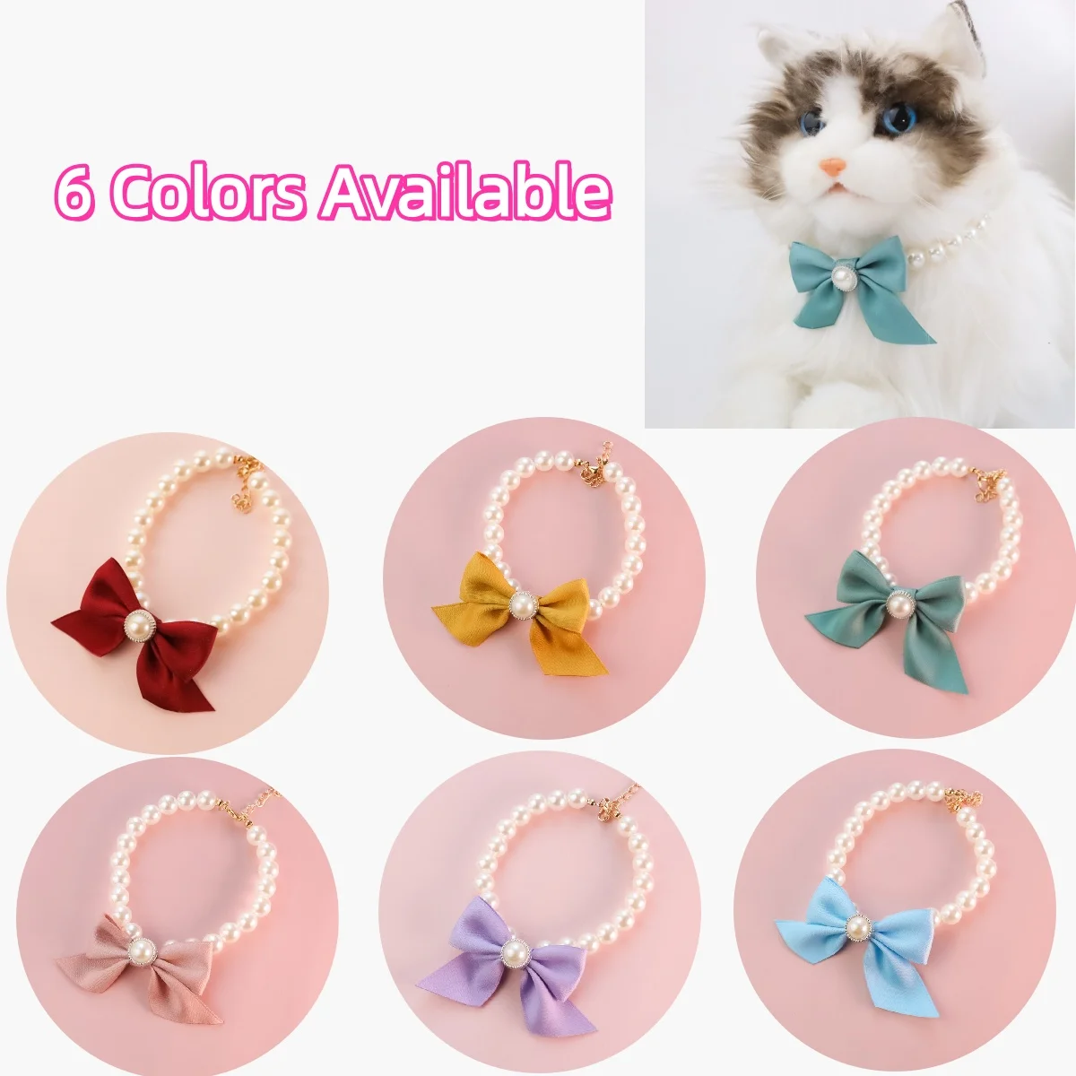 Collar de perro vintage con perlas y lazo, collar de lujo adornado con campana para gatos y perros pequeños, accesorios para mascotas estilo joyería de boda - imagen 3