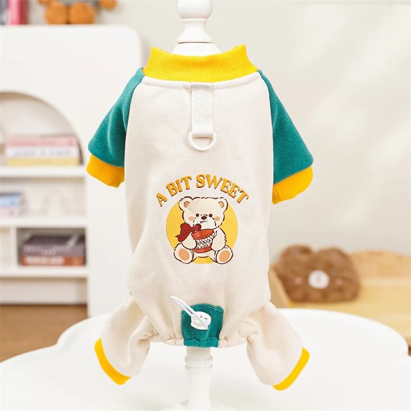 Sudadera de cuatro patas con oso de dibujos animados para perros pequeños y medianos, monos protectores de invierno para Chihuahua, ropa para gatos al aire libre de Año Nuevo - imagen 2