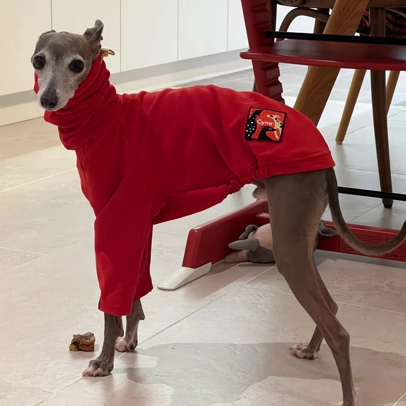 Camiseta roja de primavera y otoño para galgo italiano, abrigo suave de moda navideña de 2 patas para ropa de perro Whipbit, ropa de descanso de cuello alto