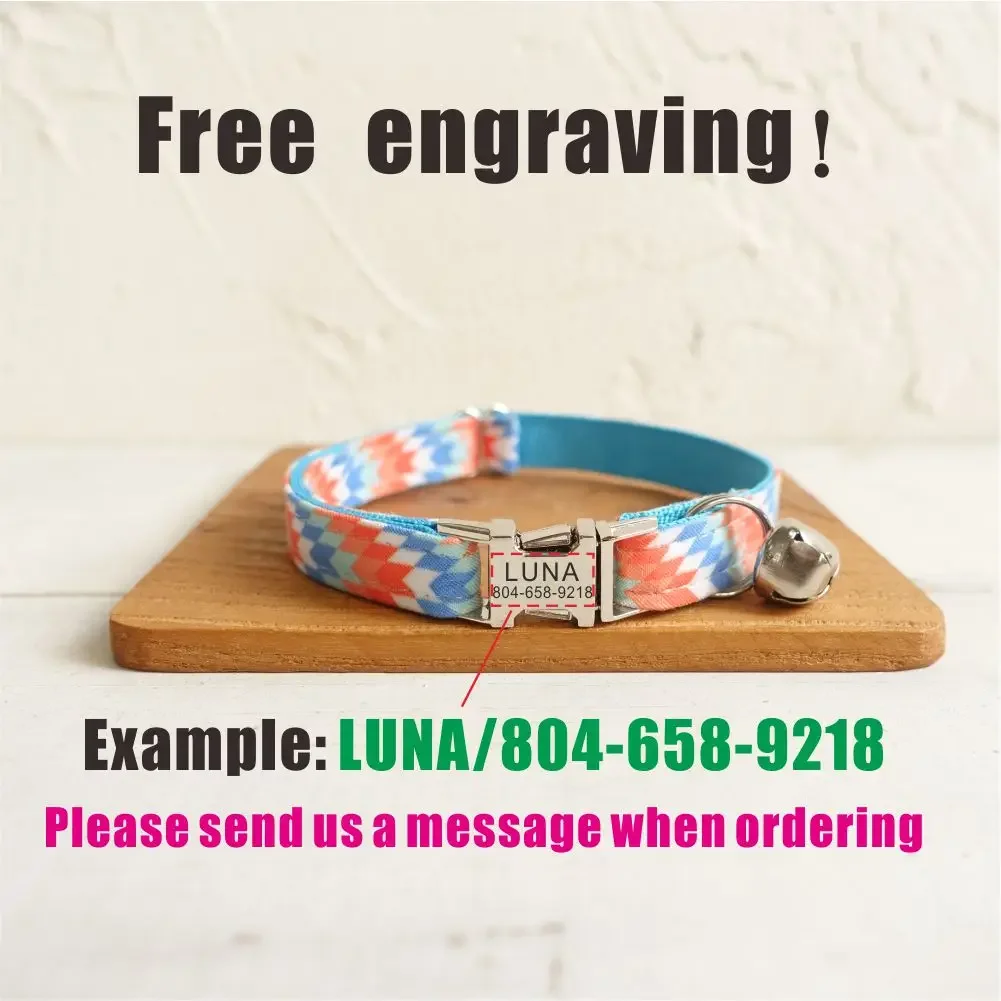 Collar de gato personalizado con grabado gratuito, correa para mascotas a juego, hebilla de Metal de contactos personalizados, Collar para mascotas pequeñas con rombos - imagen 4