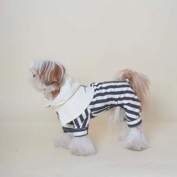 Chubasquero con capucha a rayas para mascotas, abrigo impermeable de cuatro pies para perros pequeños, mono con protección solar, disfraz para perros, primavera - imagen 4