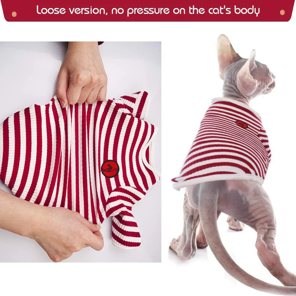 Linda camiseta de gatito, ropa de gato Sphynx con mangas largas, ropa transpirable de uso diario para gatos, pijamas adorables respetuosos con la piel - imagen 4