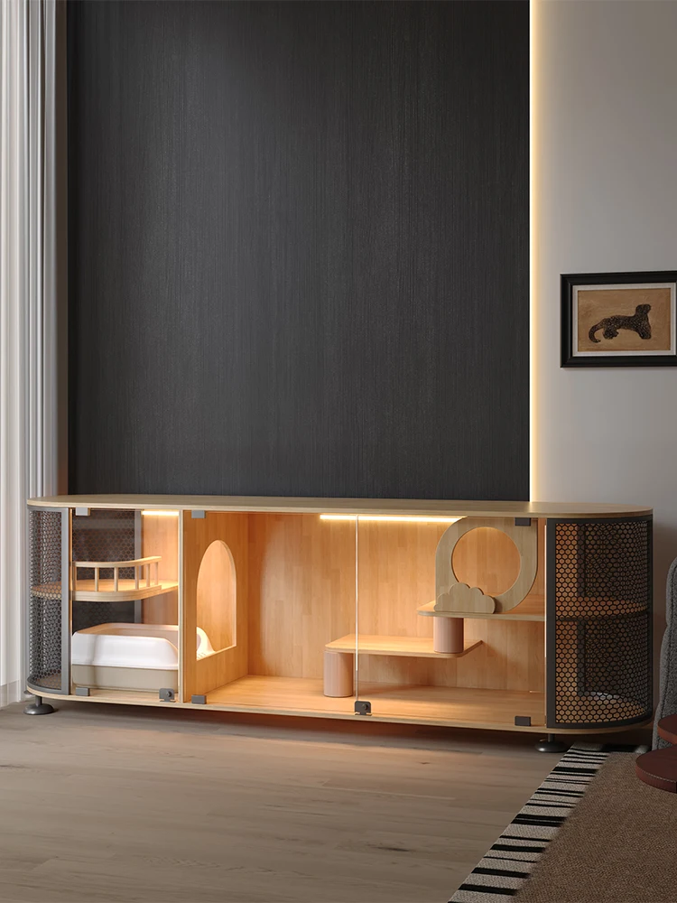 Armario de lujo de alta gama para mascotas y Tv, casa de madera maciza para gatos, jaula para gatos, malla transpirable de acero inoxidable, casa para mascotas pequeñas - imagen 3