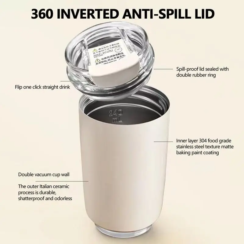 Vaso de café con aislamiento de doble pared, taza de vacío de acero inoxidable, reutilizable, 350ml - imagen 2