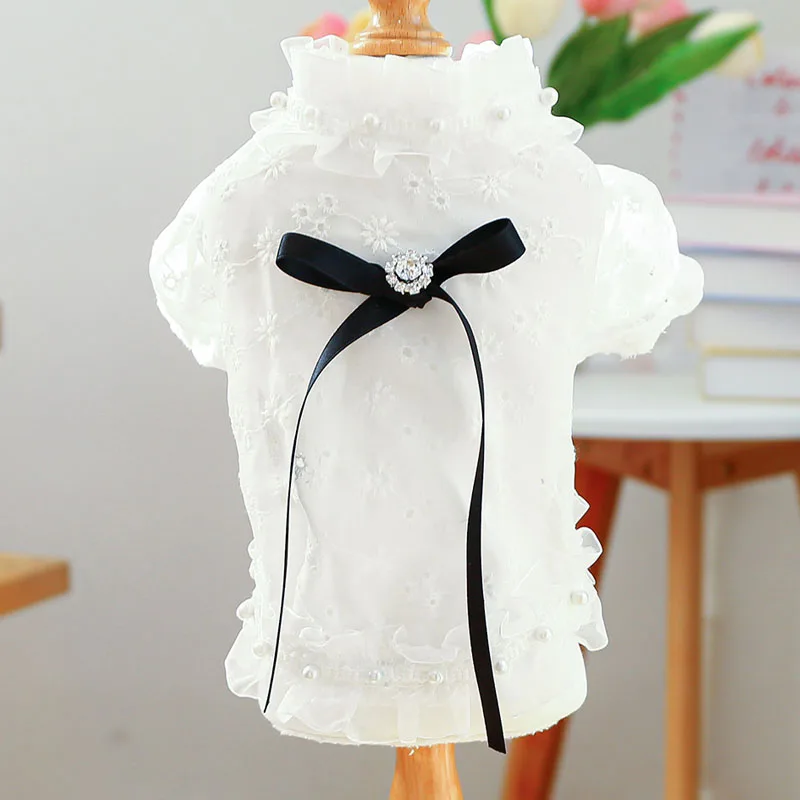 Ropa para perros dulces, sudadera blanca, camiseta para perros pequeños, perro salchicha, Chihuahua, manga de burbuja, lazos de cinta, sudaderas con capucha, camisa para mascota XS