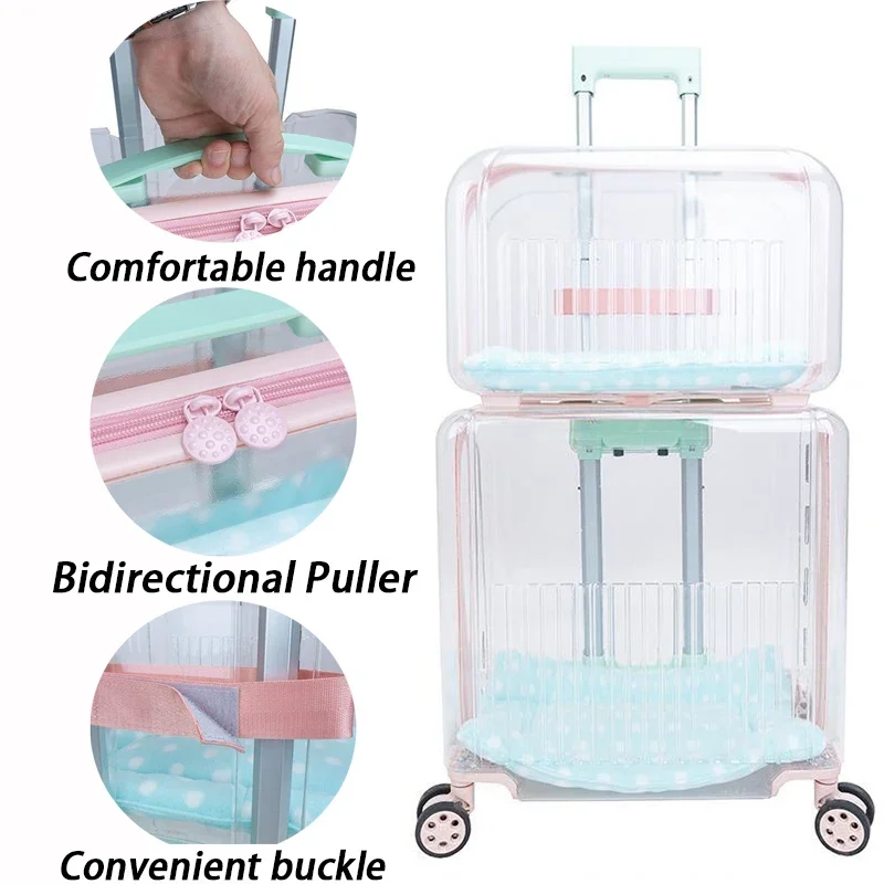Maleta de viaje para gatos con ruedas, transporte de maleta para gatos de gran capacidad, cochecitos transparentes, transporte portátil para gatos - imagen 2