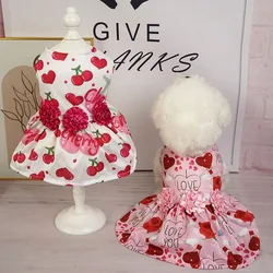 Vestido de verano con cerezas para perros pequeños y cachorros – Rosa