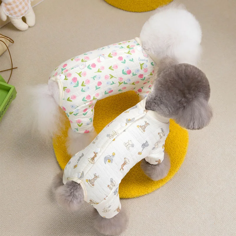 Ropa para perros, disfraz acolchado de invierno, mono para niña, monos para perros pequeños Shih Tzu, pijama con vientre envuelto en caniche, mono para perro - imagen 2