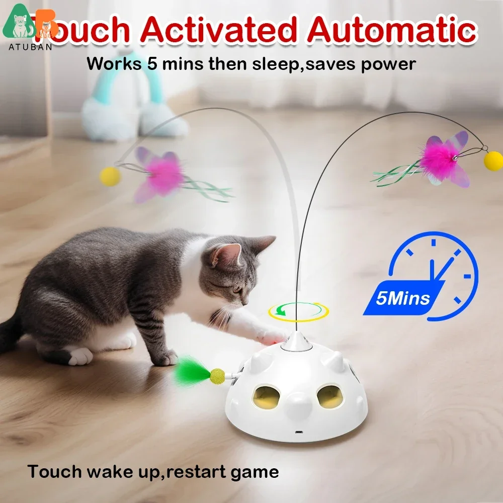 Ambush-juguete interactivo para gatos, pluma de tiro aleatorio, bolas de mariposa voladoras, luz LED, juguete automático para gatos de interior, Kitten-L08 - imagen 3