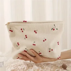 Bolsa maquillaje pana cereza – Estuche ligero con cremallera