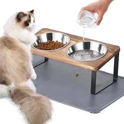 Cuenco elevado antivómitos para gatos - 2 cuencos de acero