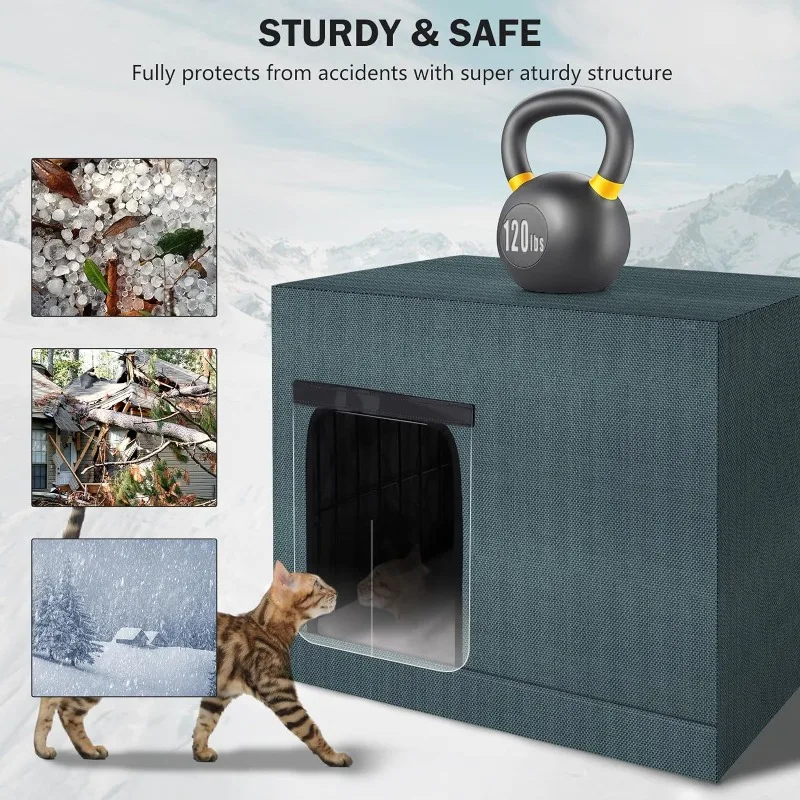 Casa impermeable para gatos, casas para gatos con aislamiento al aire libre, cama calefactora cálida para gatos, casas para gatos de seguridad impermeables portátiles plegables - imagen 4