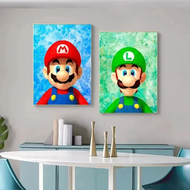 Póster de Super Marios Bros de Anime Luigi Yoshi, pintura en lienzo para pared de habitación, carteles, decoración de fondo Kawaii, pintura artística de pared, regalo - imagen 2