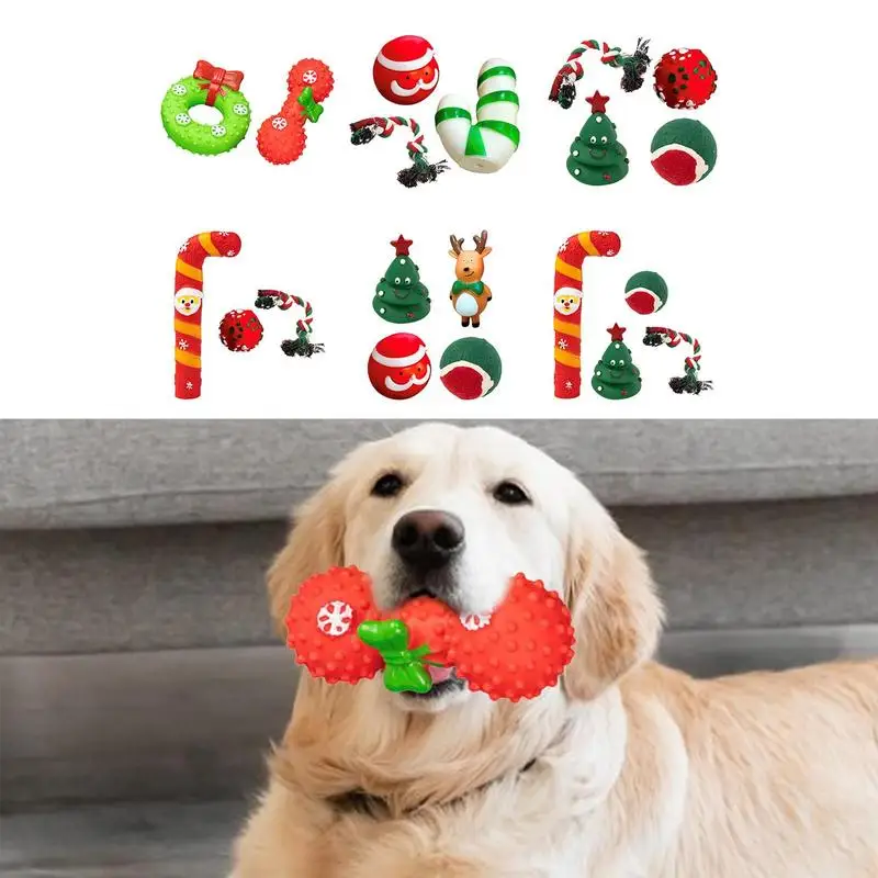 Juguete de goma para perro, juguete interactivo de colores brillantes para masticar, con temática navideña - imagen 4