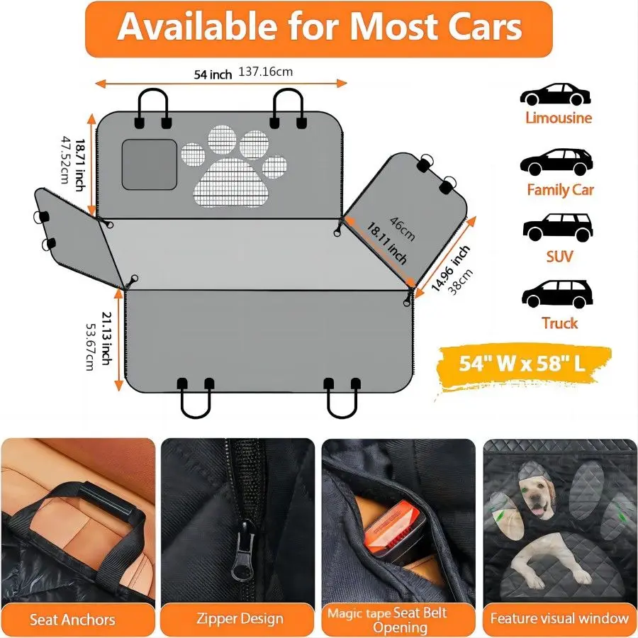Funda hamaca trasera impermeable para perro con ventana de malla - imagen 3