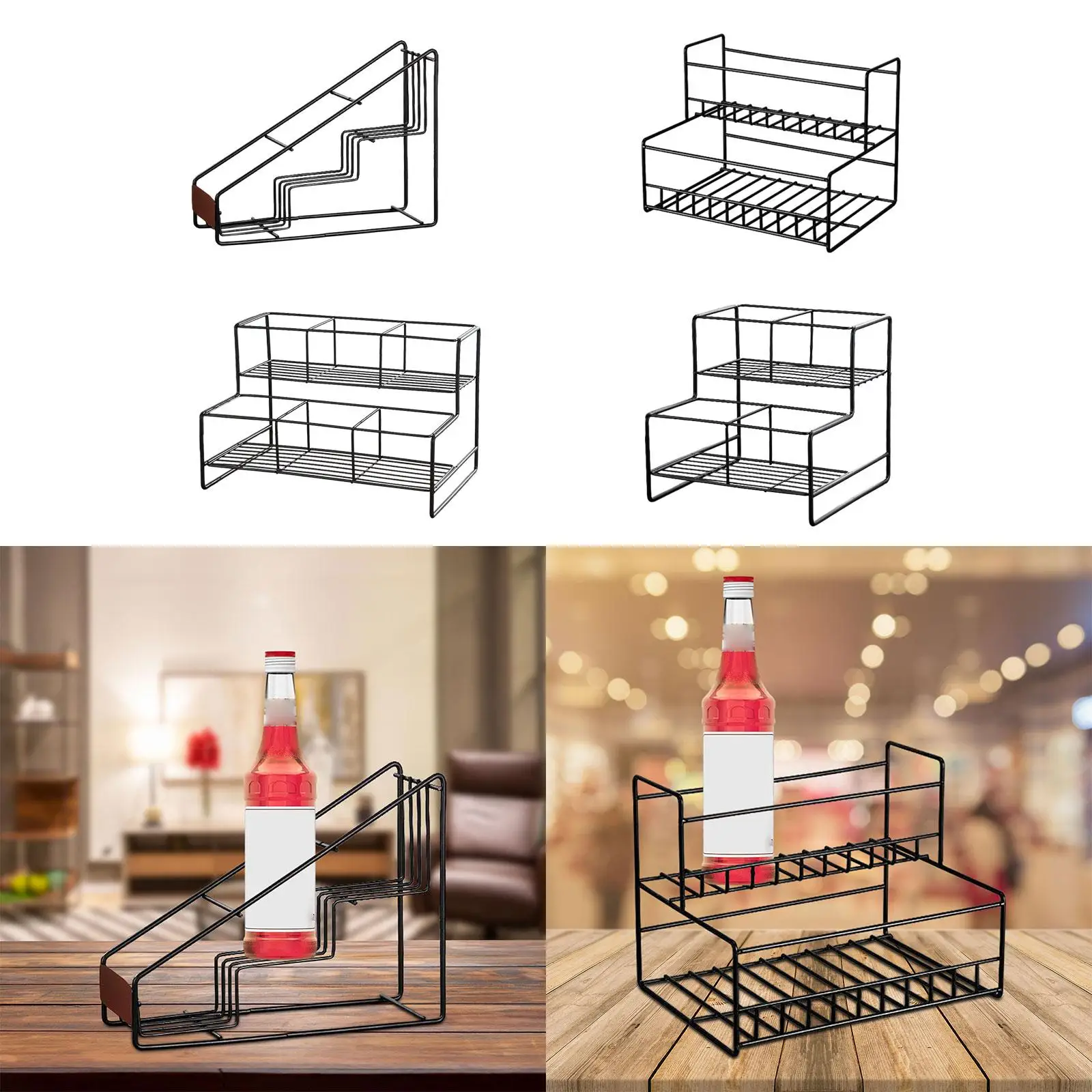 Coffee Syrup Rack Spice Rack Shelf Black Coffee Bar Accessories Easy to Install Practical Kitchen Storage Rack Bar Organizer
