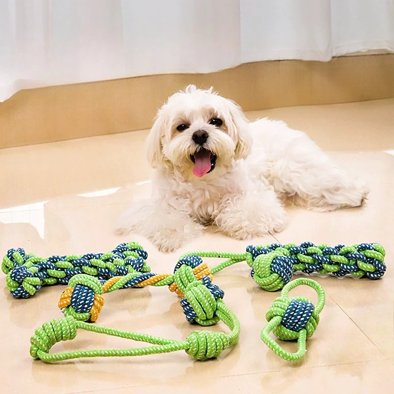 Juguete interactivo para perros – cuerda algodón y pelota mini - imagen 2