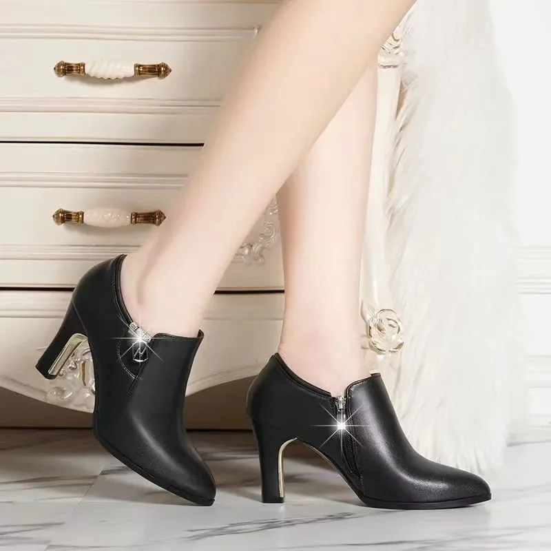 Plus Size 34-42 New Woman Ankle Boots Pointed Toe High Heels Dress Shoes Black Bare Boots Designer Shoes for Female Winter 1011C - imagen 3