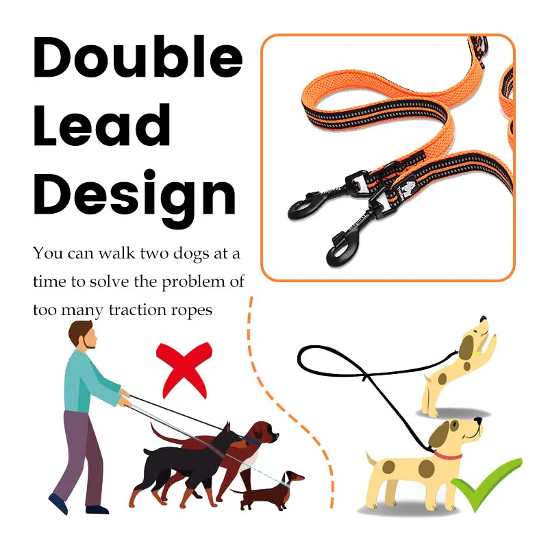 Truelove 7 In 1 Nylon Dog Leash Reflective Pattern For Walking Double Hook Multifunctional Dog Double Lead Strong Training - imagen 2