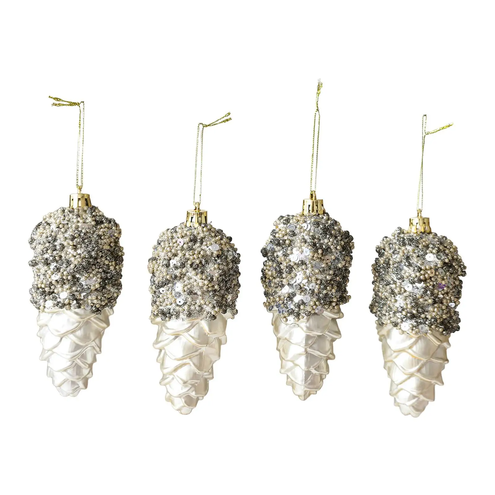 4x Christmas Pine Cones Shaped Pendants Crafts Rustic Christmas Ornament Hanging Funny Xmas Pendants for Holiday Engagement