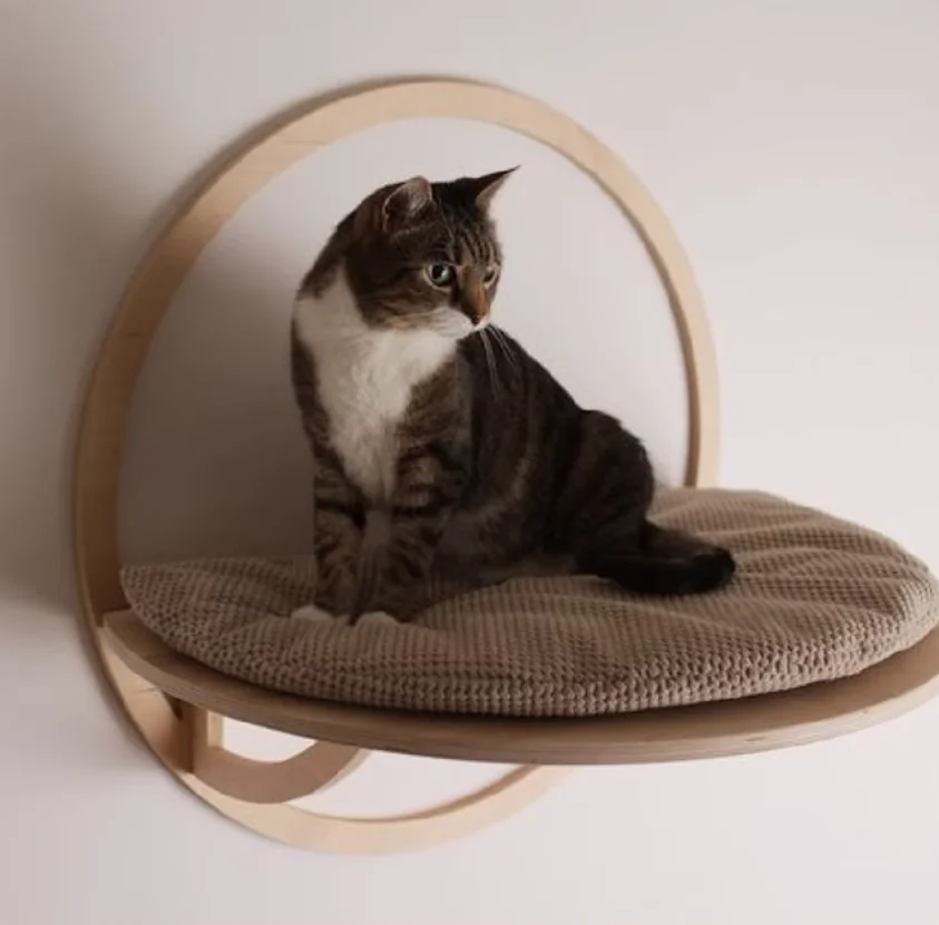 Plataforma redonda para saltar gatos montada en la pared de diferentes tamaños, madera maciza, hermosa casa, adecuada para jugar y saltar gatos