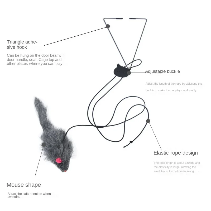 Juguete interactivo de ratón para gato, puerta colgante retráctil, cuerda para rascar, palo de plumas divertido, productos para mascotas - imagen 2