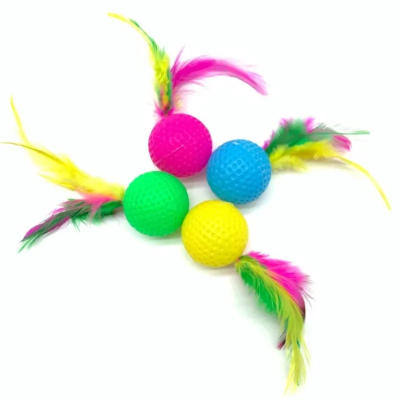 Pelota de Golf de plástico con plumas para gato, juguete interactivo para gatito, suministros para mascotas, 10 piezas - imagen 4