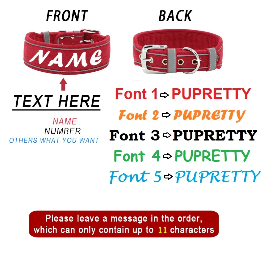 Collar de ante personalizado para perros medianos y grandes, collares acolchados de identificación de mascotas, estampado gratis, nombre, Bulldog - imagen 3