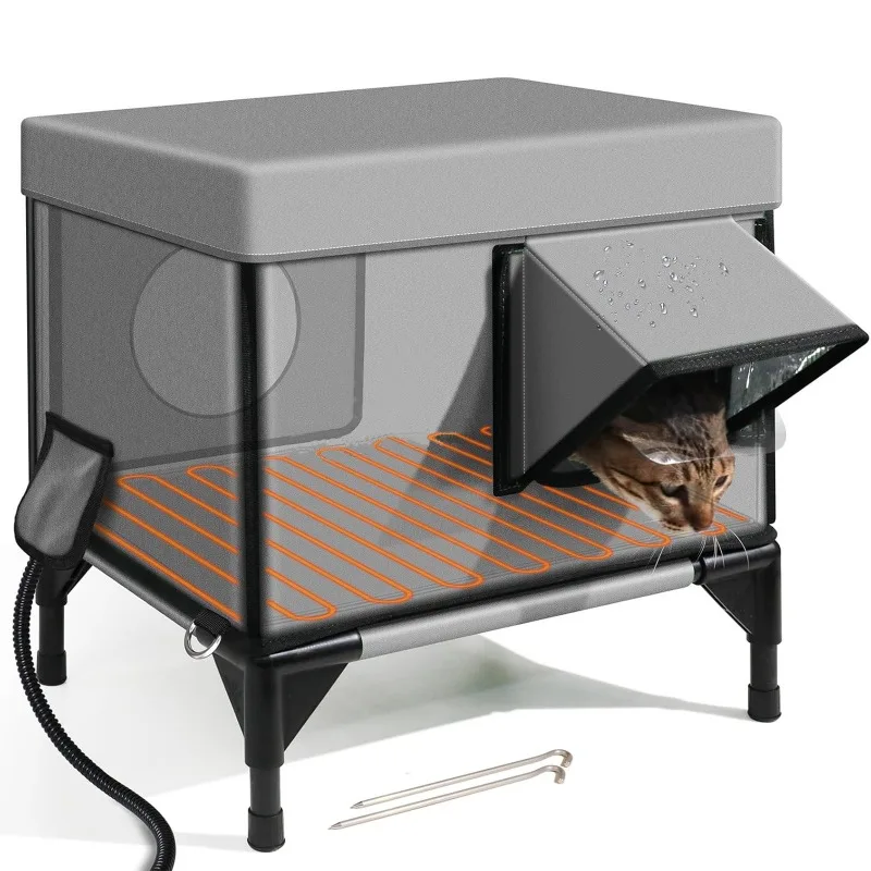 Casa para gatos al aire libre, cama cálida para gatos de invierno, a prueba de viento, a prueba de lluvia, a prueba de arañazos, casas para gatos, calefacción eléctrica, casas de seguridad para perros y gatos