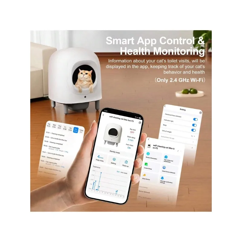 Caja de arena para gatos autolimpiante, caja de arena automática para gatos Petree de gran capacidad de 56L con Control por aplicación, protección de seguridad, eliminación de olores - imagen 2