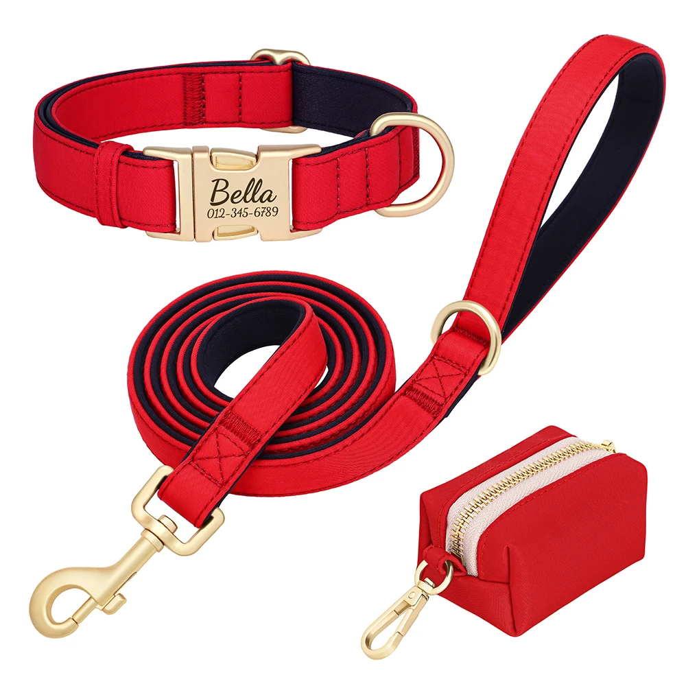Collar de perro personalizado, conjunto de bolsa con correa, collares con etiqueta de identificación para mascotas, bolsa de golosinas para mascotas, bolsas de aperitivos para perros pequeños, medianos y grandes, 3 unids/set - imagen 4