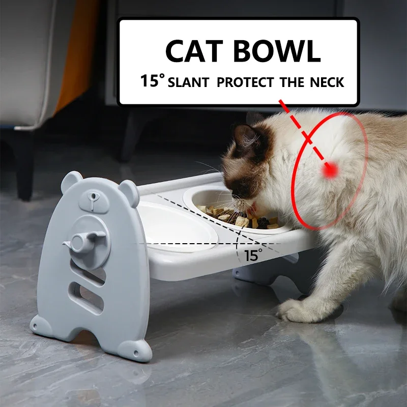Cuenco doble para mascotas con ajuste de altura, protege el cuello, suministros para mascotas, 15 °   Cuenco inclinado para gatos - imagen 4