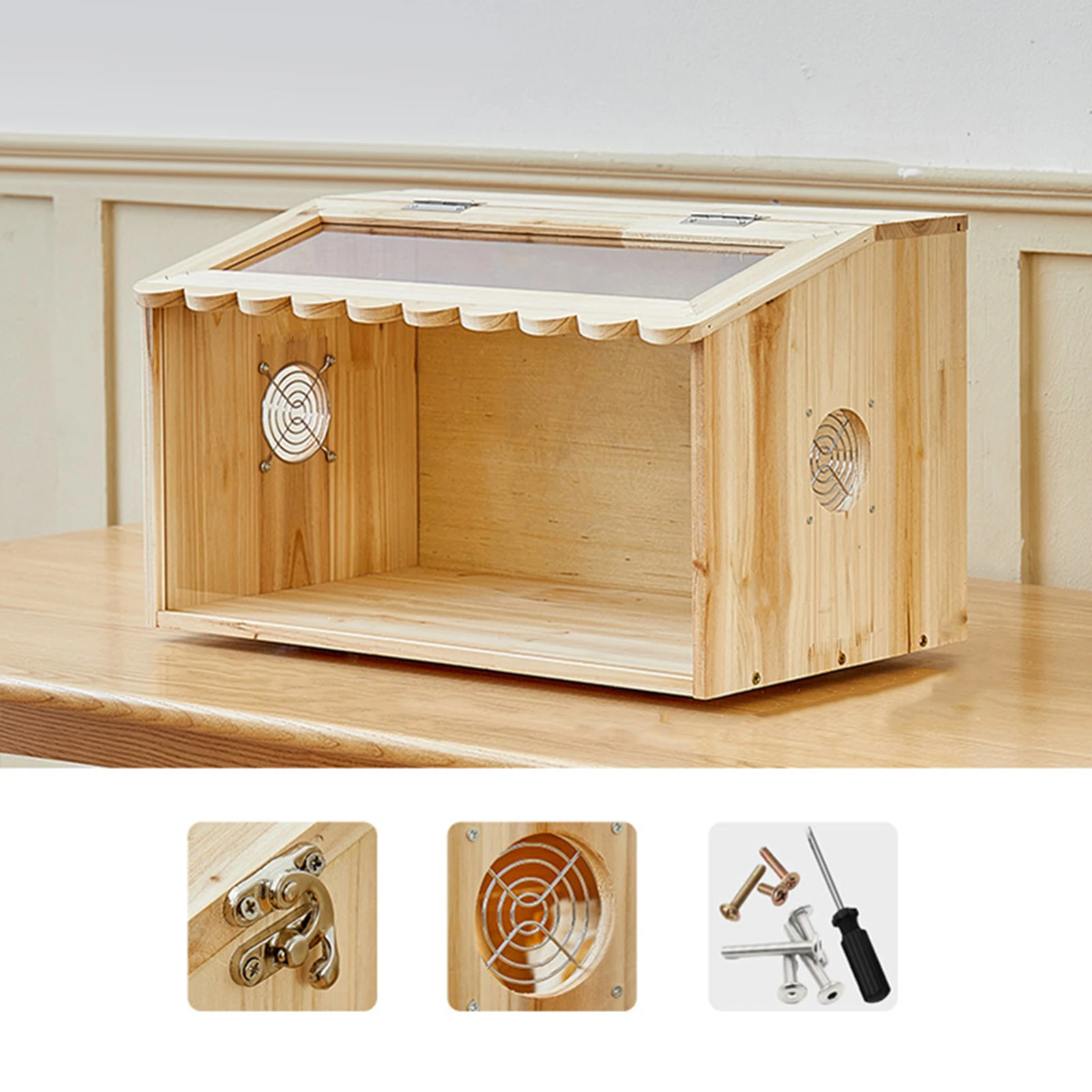 Caja de madera para chocadeo de pollos, caja de cría para bricolaje, jaula para animales pequeños, hámsteres, erizos, suministros de cría de aves de corral - imagen 4