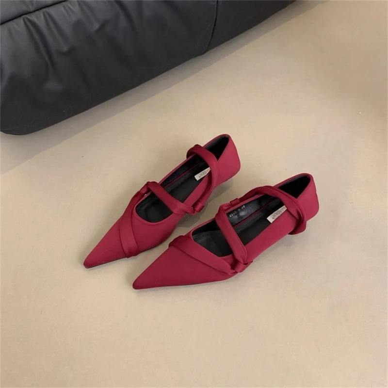 2025 Zapatos elegantes con punta estrecha para mujer, zapatos Mary Jane sencillos y cómodos, zapatos individuales de Color sólido poco profundos - imagen 3