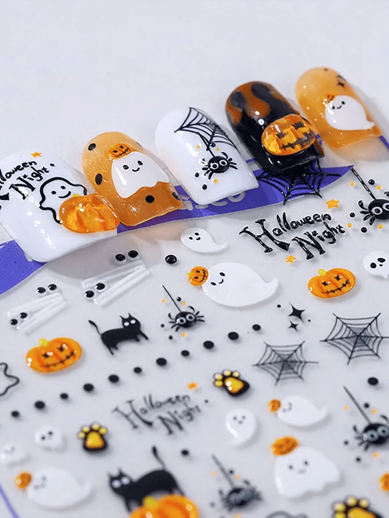 Pegatinas Halloween para uñas de gato – Fantasma y calabaza