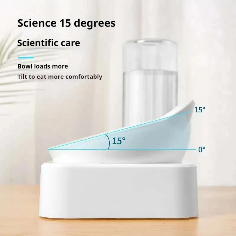 15 °   Cuencos dobles inclinados para mascotas: cuenco elevado para comida y agua para perros y gatos con botella de agua automática - imagen 3