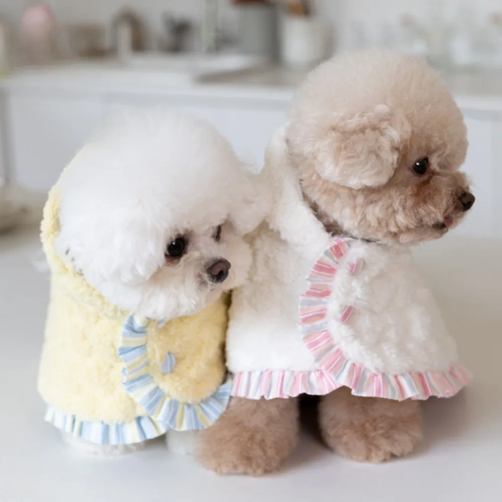 Capa de felpa de doble cara para mascotas, manta cálida a rayas para el hogar, ropa de peluche para perros pequeños, ropa para cachorros, Navidad, Otoño e Invierno - imagen 4