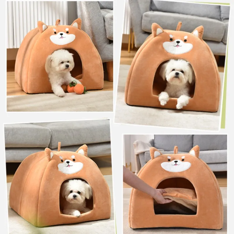 Cama para gatos con forma de Shiba Inu, cama para dormir suave y cálida de pelo corto de felpa para gatos, universal para todas las estaciones, perros pequeños y medianos