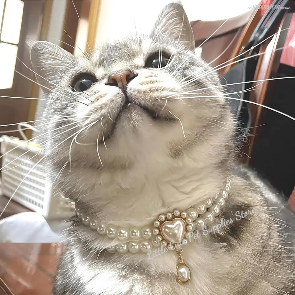 Collar de perlas para perros y gatos pequeños, Collar para gatos con dijes de cristal de lujo para joyería de cumpleaños y boda, accesorios de disfraz