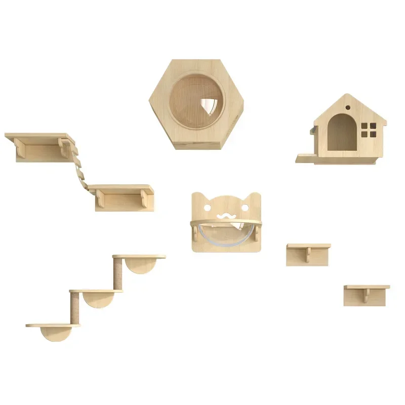 Juego de escalada de pared de madera para gatos, torre de árbol, suministros de entrenamiento, bricolaje, Villa para gatos, materiales inofensivos, productos de accesorios para mascotas - imagen 3