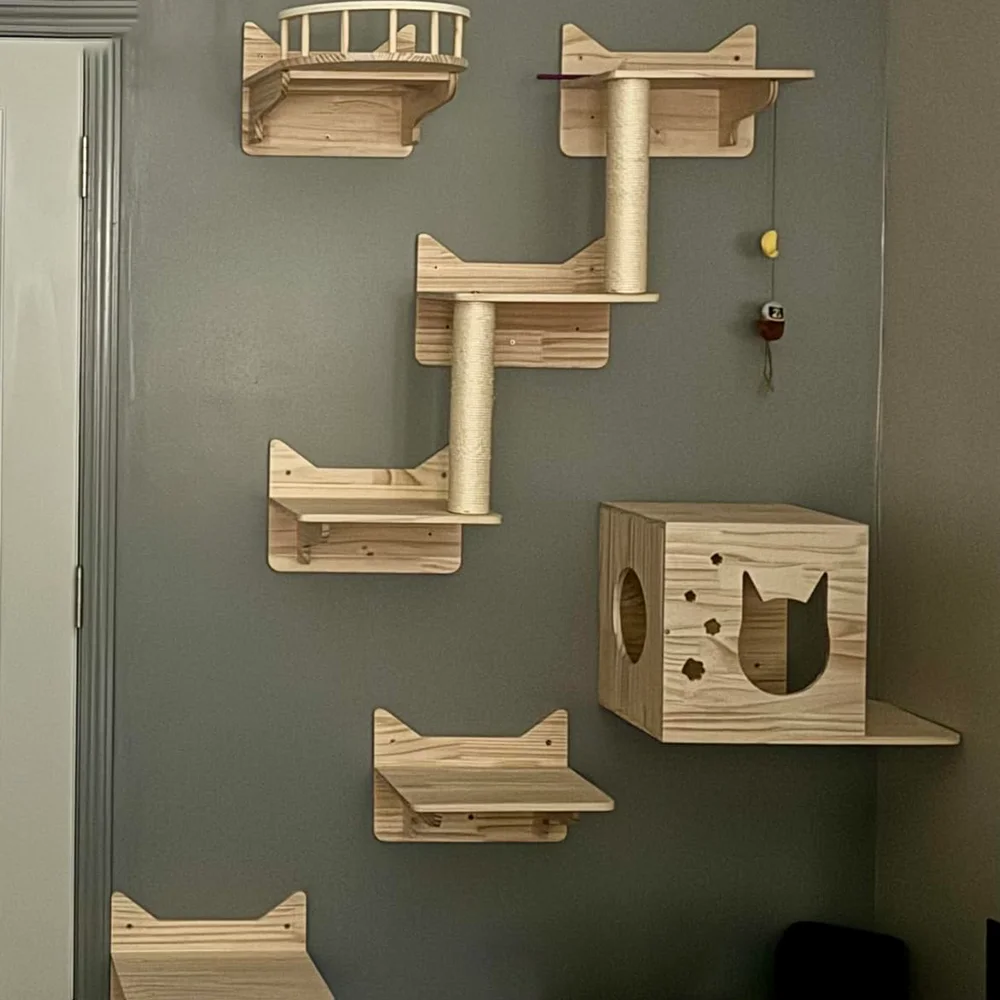 Muebles de madera para gatos montados en la pared, plataforma para saltar gatos, perfecta para escalar y relajar los gatitos, es un gran punto de aspecto - imagen 3